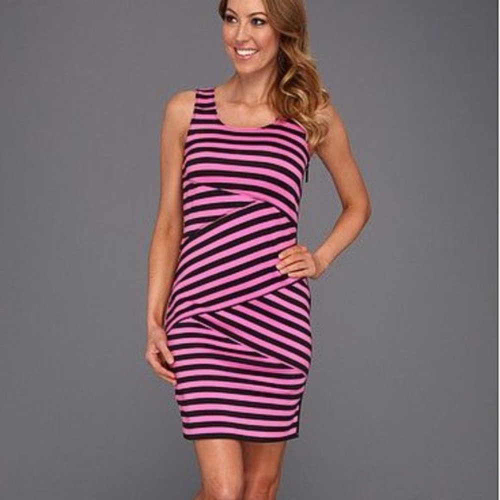 Michael Kors Bandage Bodycon Stripe Dress Pink/Black